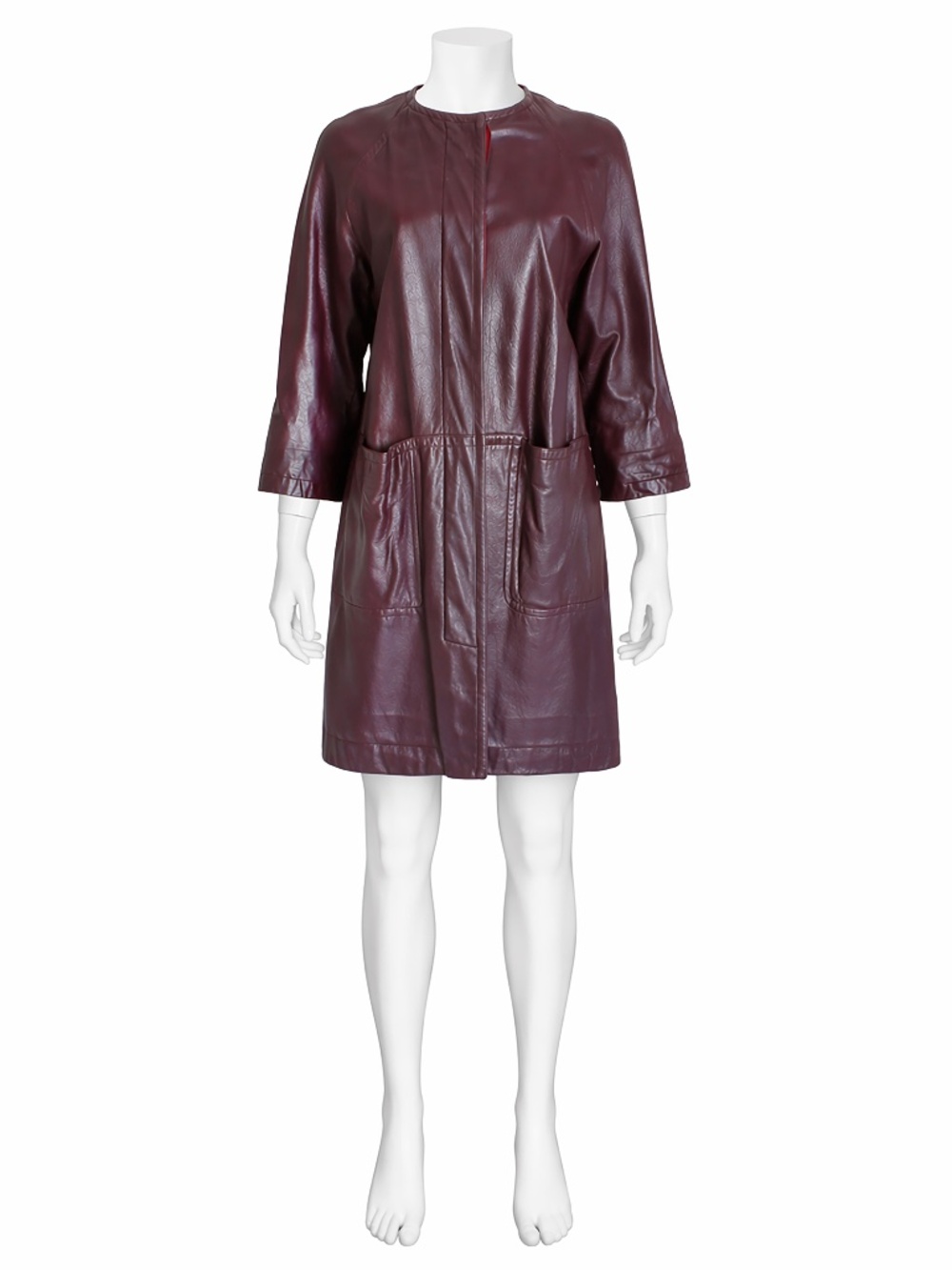 70s Bonnie Cashin For Sills Coat Burgundy Leather Pouch Pockets Lord & Taylor